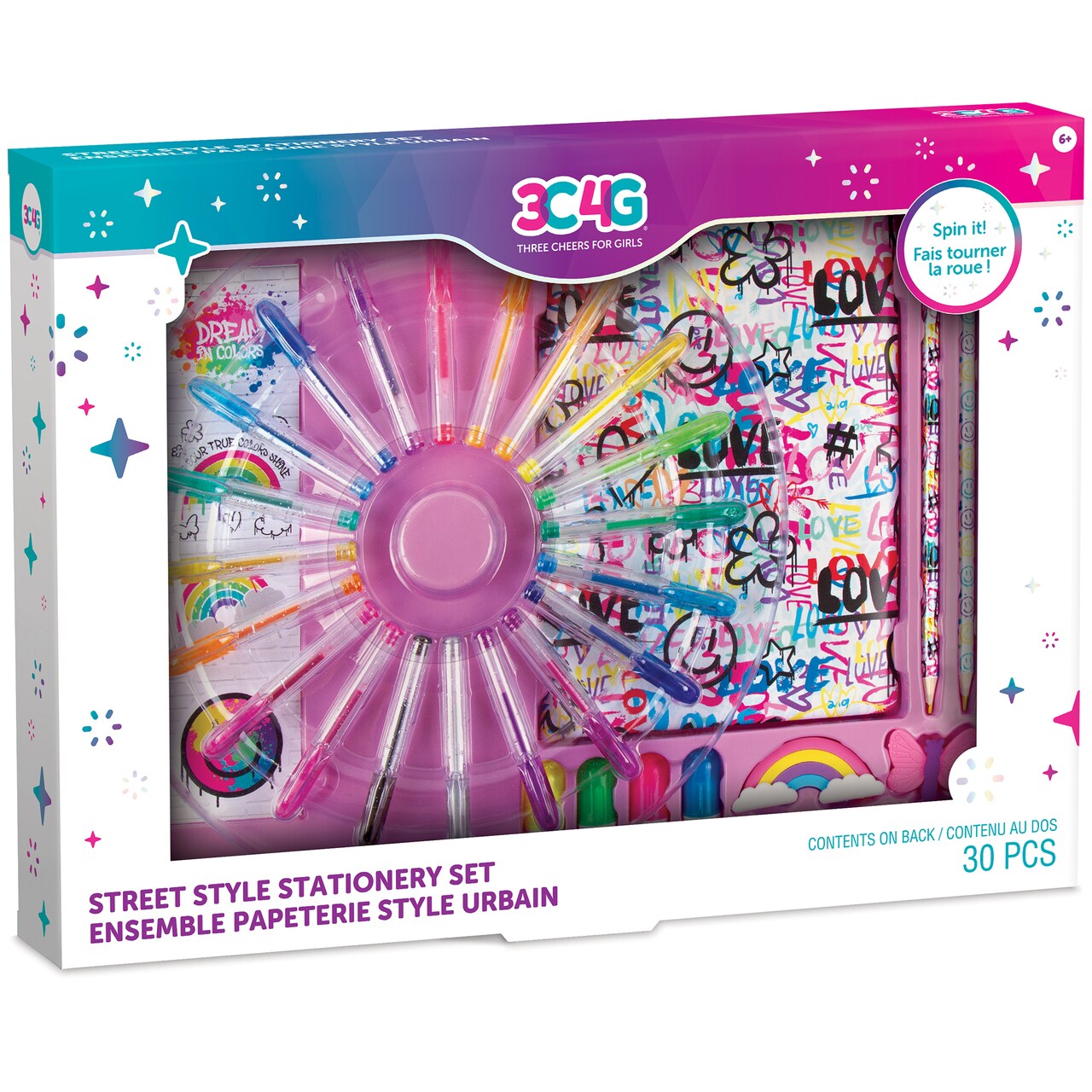 3C4G: Street Style Stationery Set - 30 Piece Set, Make It Real, Teens Tweens & Girls, 160 Page Lined Journal, Includes 20 Mini Gel Pens, 2 Erasers, 2 Colored Pencils, 4 Highlighters & Sticker Sheet, Take Notes In Class, Sketch & Doodle